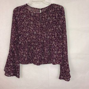 Aeropostale Purple Floral Long Sleeve Blouse Top Size Small NWT